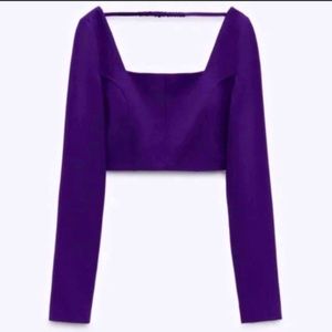 ZARA Purple Square Neck long sleeves Top